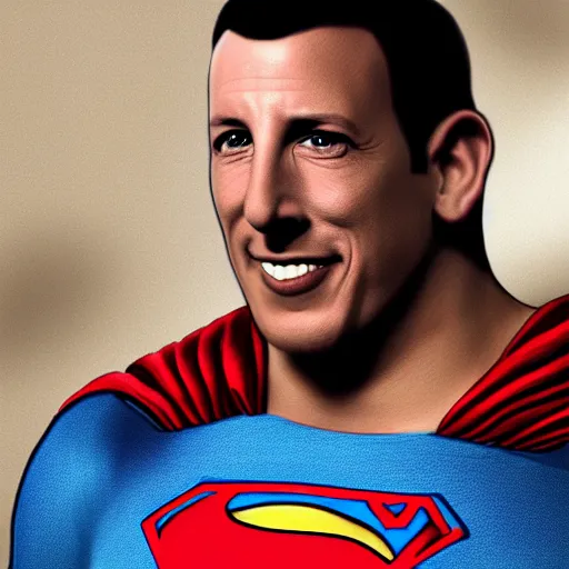 Prompt: photorealistic Adam Sandler as superman