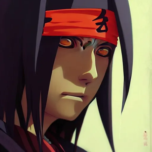 Image similar to itachi from naruto, highly detailed, digital painting, artstation, concept art, sharp focus, illustration, art by greg rutkowski and alphonse mucha