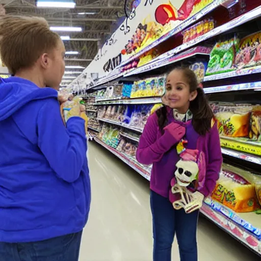 Prompt: skeleton shopping at walmart