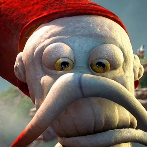 Prompt: a screenshot of squidward in god of war. 3 d rendering. unreal engine. amazing likeness. very detailed. cartoon caricature