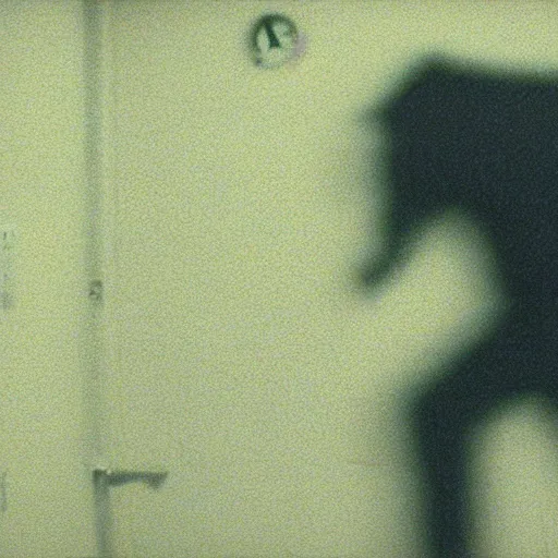 Image similar to A gangly humanoid monster running towards a person sleeping in a bed, screenshot of found footage, grainy, blurry, photo realistic, viral