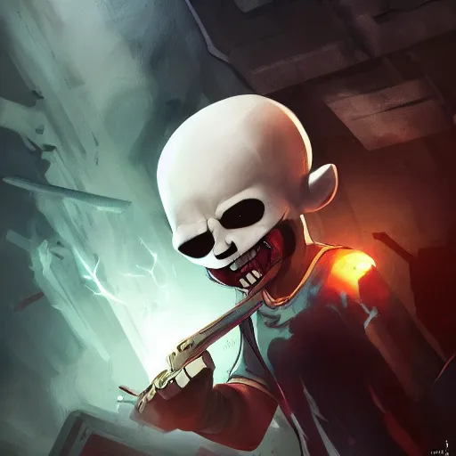 Image similar to super powerful sans, action pose, character portrait, undertale, fan art, alternate universe, epic, cool, awesome, digital art, by marco bucci and greg rutkowski, sharp focus, detailed, cinematic