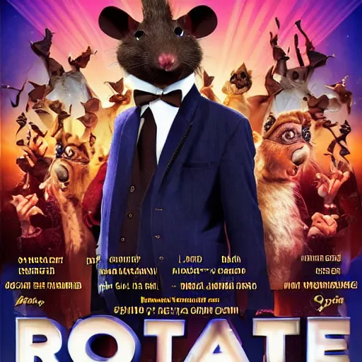 Image similar to movie poster of an anthropomorphic singing rat, starring william dafoe