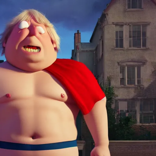 Prompt: Boris Johnson with captain underpants body, realistic artstyle, wide shot, dramatic lighting, octane render, hyperrealistic, high quality, highly detailed, HD, beautiful, cinematic, 8k, unreal engine, facial accuracy, symmetrical
