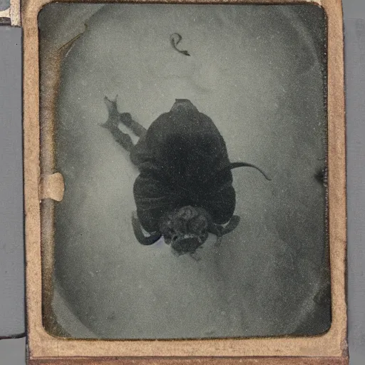 Prompt: tintype photo, underwater, sea creature