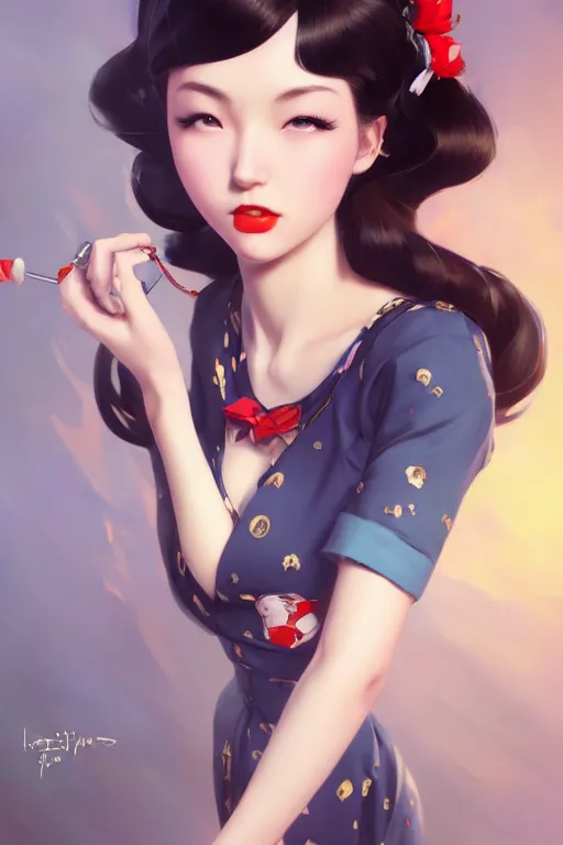 Image similar to a pin up and beautiful fashion charming dreamlke japan girl with lv jewelry, character art, art by artgerm lau and wlop and and ilya kuvshinov and john singer sargent, hyperdetailed, 8 k realistic, symmetrical, frostbite 3 engine, cryengine, dof, trending on artstation, digital art