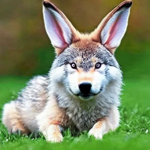 Prompt: half wolf, half bunny, baby animal, cute, adorable