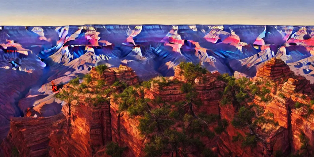 Image similar to Grand Canyon, cinematic lighting, detailed oil painting, hyperrealistic, 8k