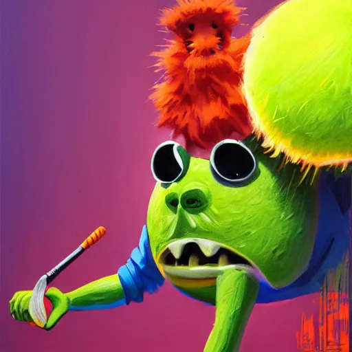 Image similar to a tennis ball monster, digital art, fantasy, magic, trending on artstation, ultra detailed, professional illustration by Basil Gogos