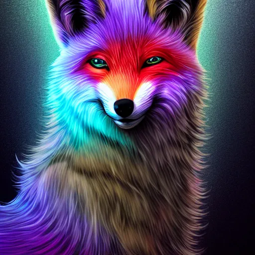 Prompt: digital silver fox, retrowave palette, digital world, highly detailed, electric breeze, anatomically correct vulpine, synth feel, fluffy face, ear floof, flowing fur, super realism, accurate animal imagery, 4 k digital art