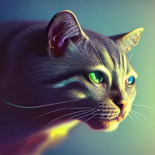 Image similar to Photorealistic demon cat. Hyperdetailed photorealism, 108 megapixels, amazing depth, glowing rich colors, powerful imagery, psychedelic Overtones, 3D finalrender, 3d shading, cinematic lighting, artstation concept art