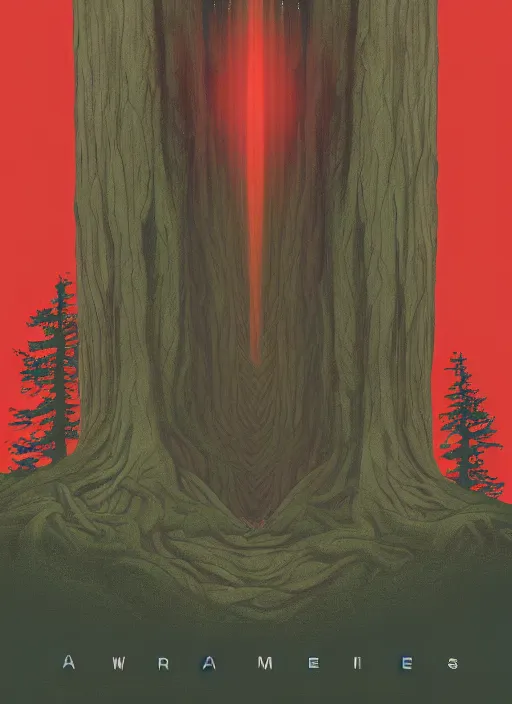 Image similar to Twin Peaks movie poster artwork by Michael Whelan and Tomer Hanuka, Rendering of a small box in the woods, light emanates from one side of it, from a scene from Twin Peaks, clean, full of detail, Matte painting, trending on artstation and unreal engine