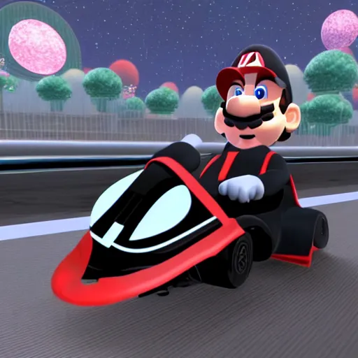 Prompt: a picture of darth vader character in mario kart