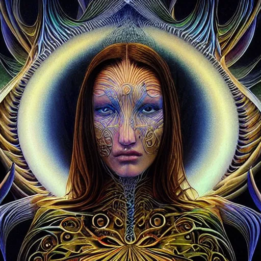 Image similar to Bella Hadid by Alex Grey and Karol Bak