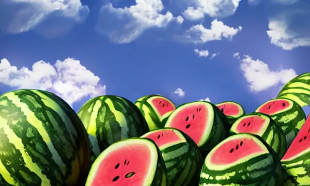 Image similar to watermelons floating in the sky