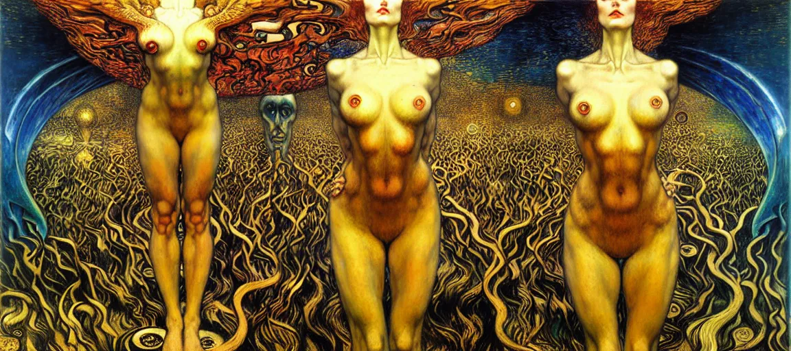 Image similar to Divine Chaos Engine by Karol Bak, Jean Delville, William Blake, Gustav Klimt, and Vincent Van Gogh, symbolist, visionary