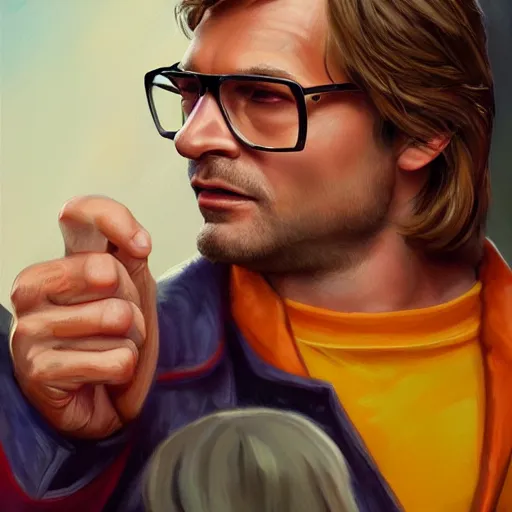 Image similar to once upon a time in hollywood jeffrey dahmer, oil painting, ultradetailed, artstation, ultradetailed, digital painting, ultradetailed