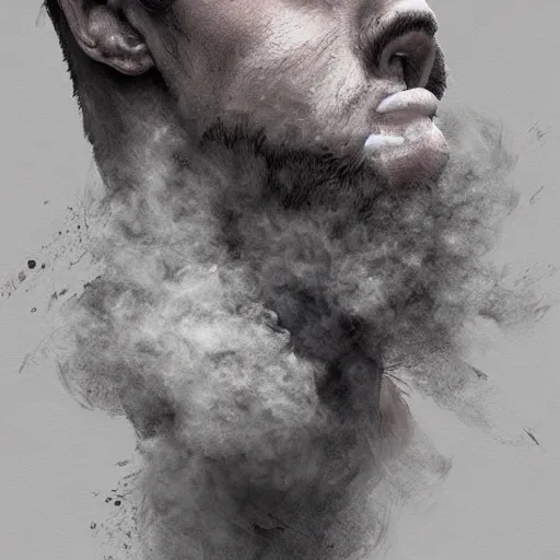 Prompt: Man being consumed by smoke, beautiful illustration, detailed, by Wylie Beckert, artgerm, top on artstation, realistic, 4k