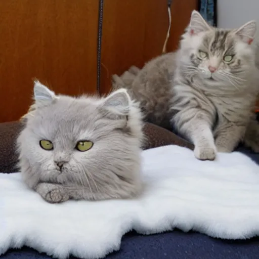 Prompt: 1 9 year old cats doing 1 9 year old cat things in a fluffy room ultra realistic