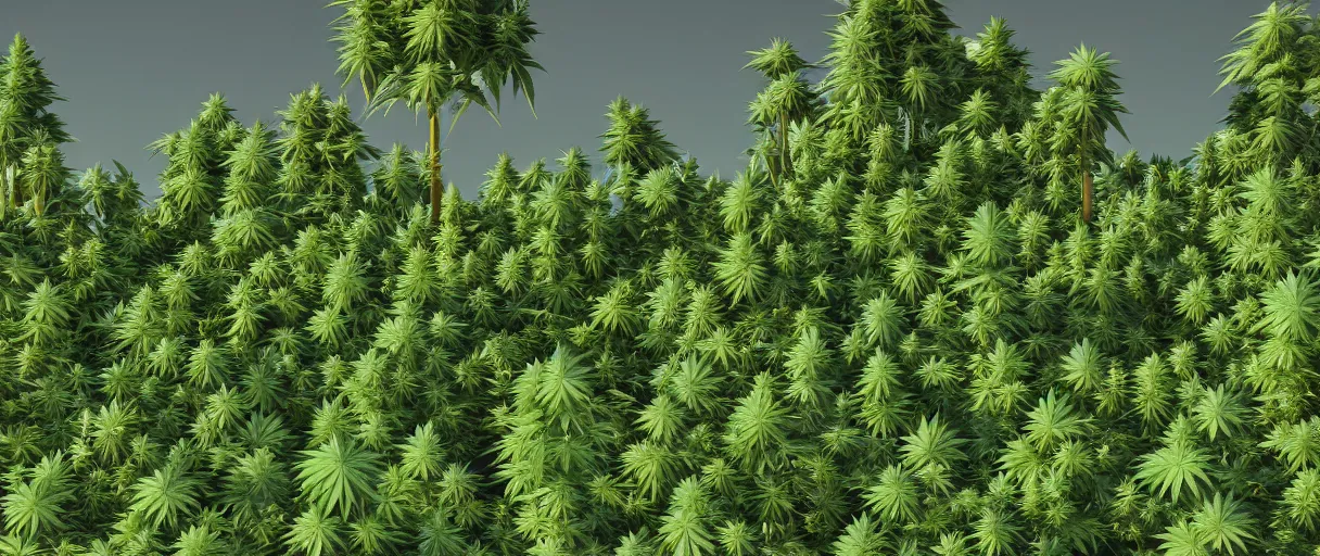 Prompt: 3 d render low poly art, cannabis trees and flowers, field of stoner dreams, unreal engine, dreamy, bokeh