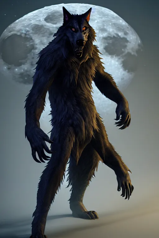 Image similar to werewolf from van helsing unreal engine hyperreallistic render 8k character concept art moon forest