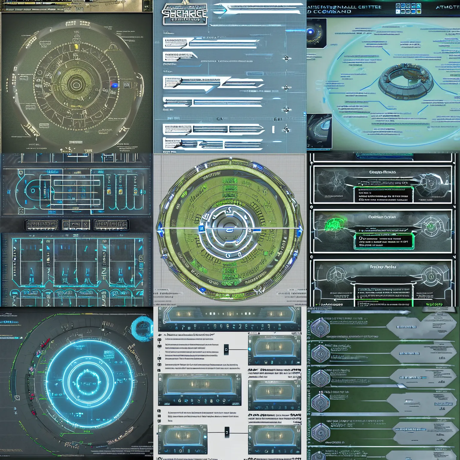 Prompt: infographic, schematics of stargate ring and atlantis command, stargate atlantis, stargate sg1, on realistic hud, ultra detailed, 8k