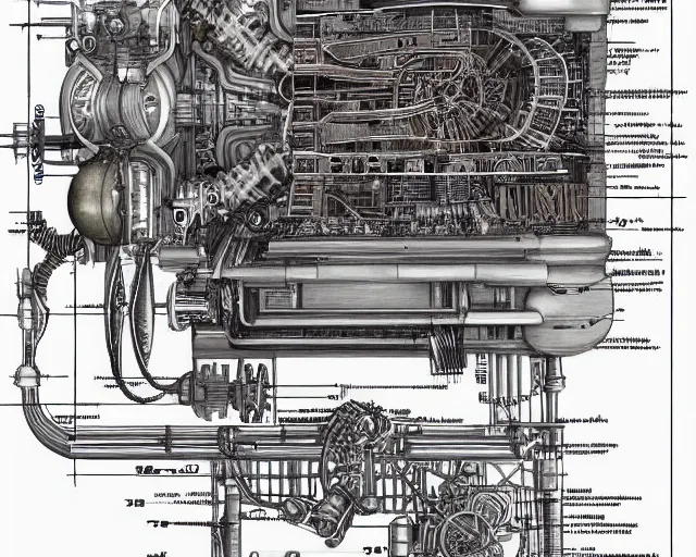 Image similar to a full page of a mechanical blueprint showing a cutaway design for a mechanized coyote from howl's moving castle ( 2 0 0 4 ), with a big head, muted colors, post grunge, studio ghibli, hq,