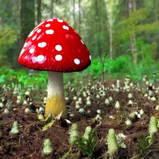 Prompt: photo of a detailed and accurate realistic representation of a amanita muscaria.