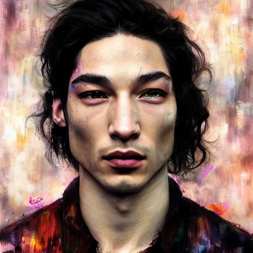 Prompt: ezra miller of blackpink, hyperrealistic portrait, bladerunner street, by karol bak and agnes cecile and artgerm, fantasy art, photo realistic, dynamic lighting, artstation, poster, volumetric lighting, very detailed face, 8 k, award winning