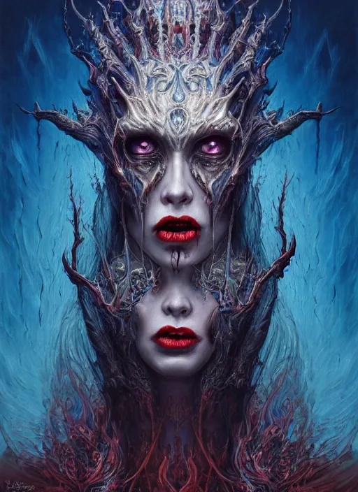 Prompt: masterpiece painting of evil witch portrait by elena kukanova, jeff easley, james jean and zdizslaw beksinski, 8 k, epic, majestic, intricate artwork, volumetric lighting, porcelain skin, dramatic vivid and vibrant colors, gothic, in the style of midjourney, trending on artstation, behance