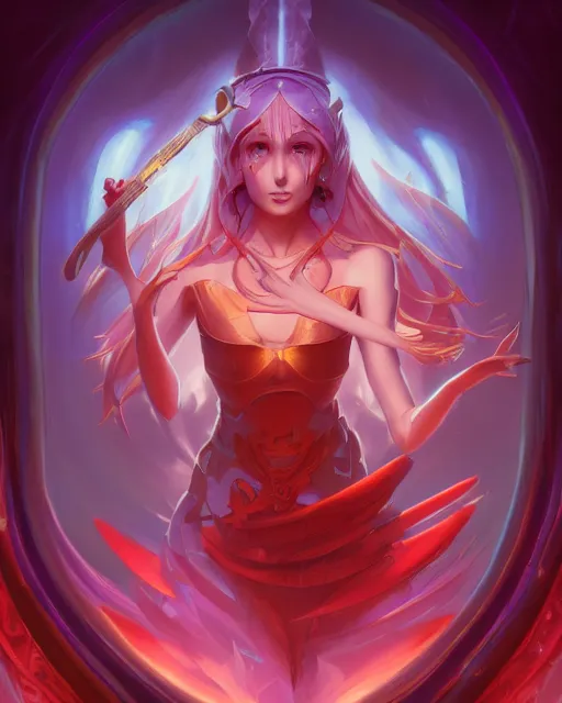 Prompt: Illil from Bemani Museca Konami by pete mohrbacher and artgerm and wlop, digital art, highly detailed, intricate, fantasy, mystical, sharp focus, Trending on Artstation HQ, deviantart, unreal engine 5, 4K UHD image