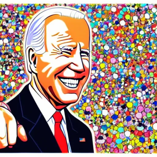 Image similar to an illustration of joe biden by takashi murakami