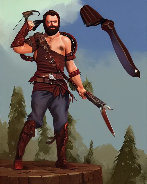 Prompt: hardwon surefoot [ naddpod ], hirsute human fighter with magical warhammer. full character concept art, realistic, high detail digital gouache painting by angus mcbride.