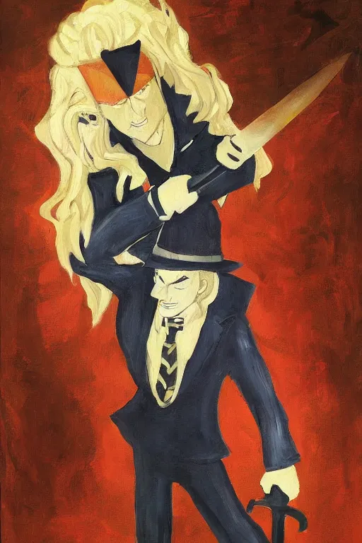 Prompt: speedwagon holding a sword, painting