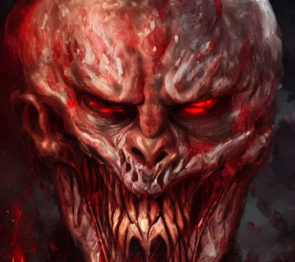 Image similar to vladimir putin as a scary monster in hell, highly detailed, amazing digital art, trending on artstation