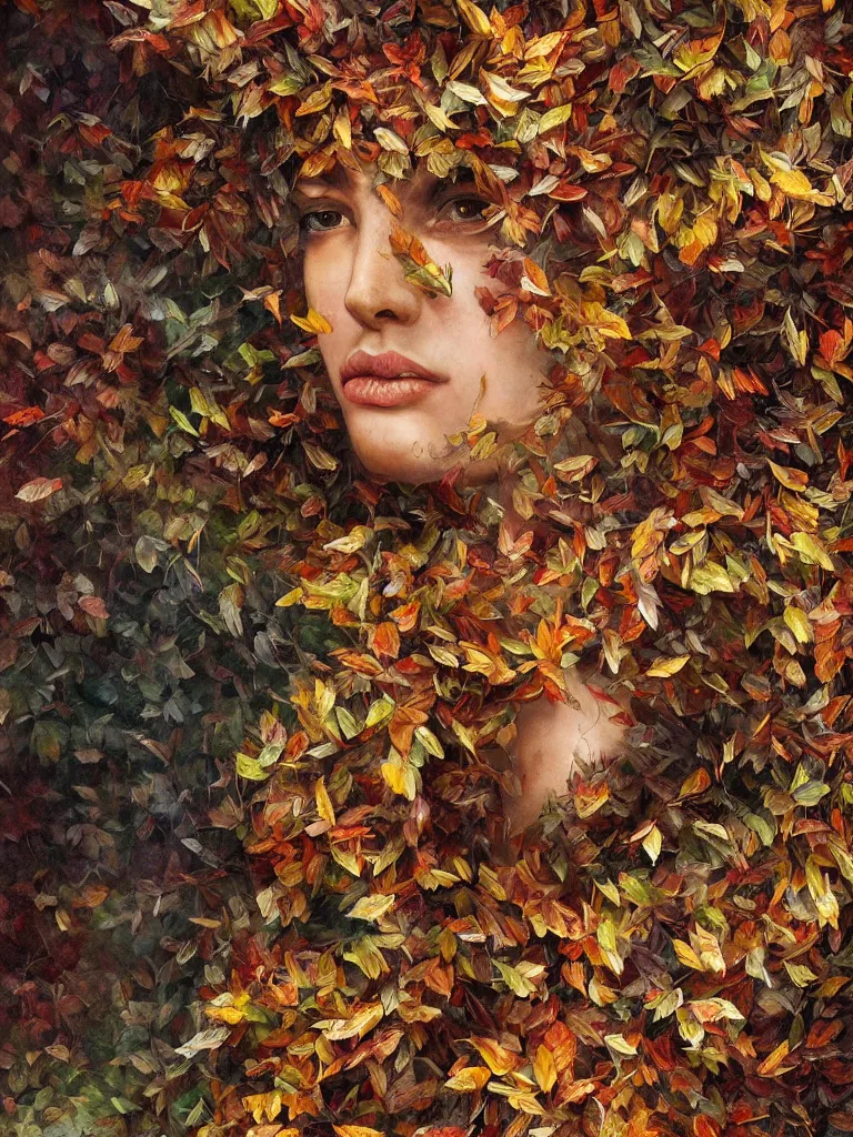 Prompt: a chaotic windy tornado of autumn leaves and no people or faces, intricate details, aesthetically pleasing and harmonious natural colors, art by marco mazzoni, impressionism, detailed, dark, wind