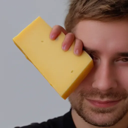 Image similar to a photo of thomas simons holding a piece of cheese