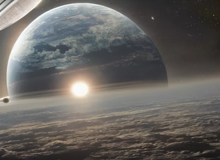 Image similar to film still of the death star hovering above earth in the new star wars movie, 4 k