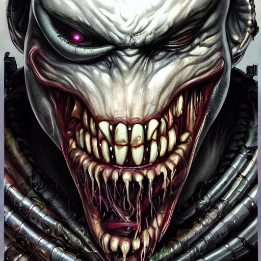 Prompt: lofi scorn giger alien venom joker biopunk portrait, Pixar style, by Tristan Eaton Stanley Artgerm and Tom Bagshaw.