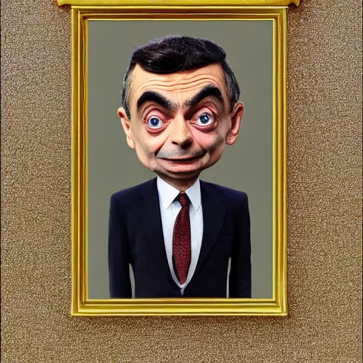 Prompt: beautiful astrotheology esoteric occult art of bionically accurate Mr Bean , award winning high resolution hyper realistic 4k 8k 16k