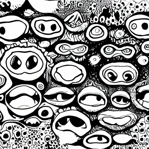 Prompt: deep camouflage angry toad evil eyes poking out eyes from under the water ultra sharp blur background simple background deep brown psychedelic contour ink drawing