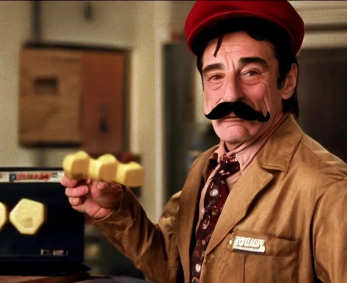 Prompt: a still of robert deniro with a mustache in super mario bros ( 1 9 9 3 ), 4 k, hi - res