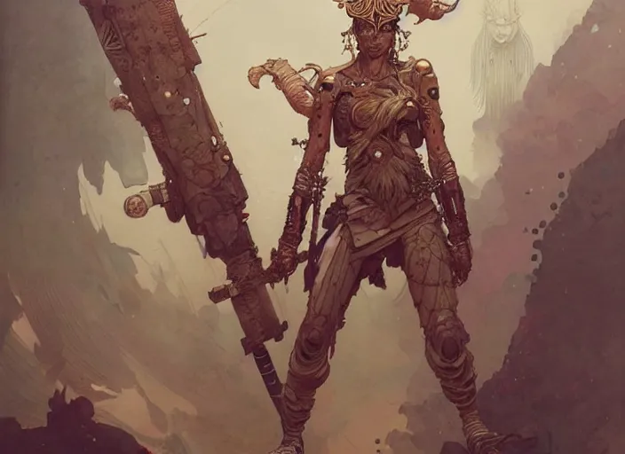 Image similar to full body shot of an ancient warrior by james jean, jakub rebelka, tran nguyen, peter mohrbacher, yoann lossel, wadim kashin