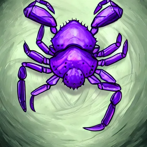 Prompt: violet fantasy crab scorpion hybrid, graveyard background, hearthstone coloring style, epic fantasy style art, fantasy epic digital art