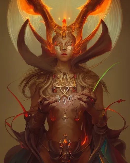 Image similar to portrait of a beautiful satanic cybernetic emanation, by pete mohrbacher and artgerm and wlop, digital art, highly detailed, intricate, fantasy, mystical, sharp focus, Trending on Artstation HQ, deviantart, unreal engine, 4K UHD image