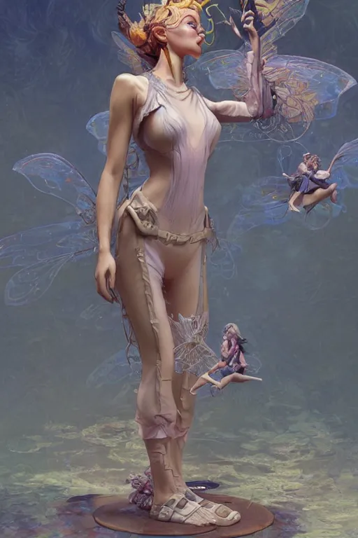 Image similar to river glitch initiator wearing sandals of the fairy by artgerm and Craig Mullins, James Jean, Andrey Ryabovichev, Mark Simonetti and Peter Morbacher 16k
