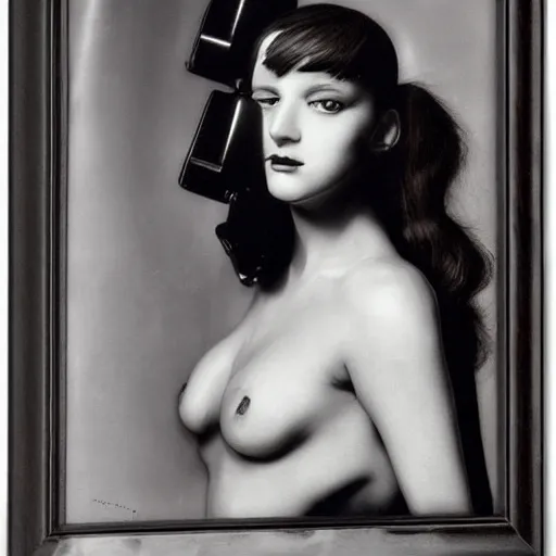 Image similar to A portrait of a beautiful cyberpunk girl, by Man Ray, fine art