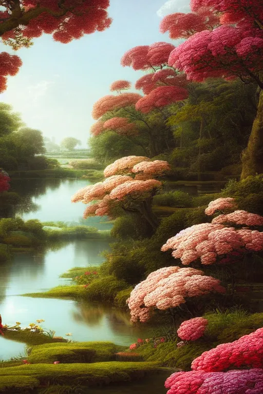 Image similar to a beautiful digital illustration painting river among the flowers by benoit b. mandelbrot, steven belledin, martin johnson heade, lee madgwick, caspar david friedrich, and david rios ferreira. 8 k resolution trending on artstation concept art digital illustration