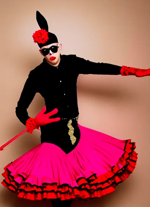 Prompt: Bad Bunny dressed as a flamenco dancer