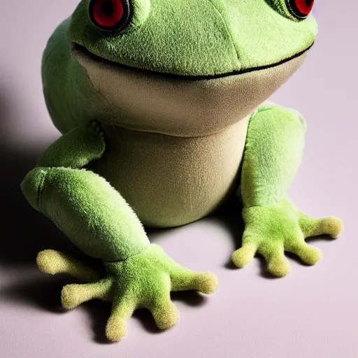 Image similar to a cute fuzzy frog plushy, studio lighting, 4K photograph